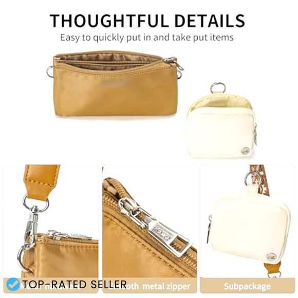 Nylon Crossbody Bag Waterproof Multi-Pocket Trendy Shoulder Purse Wide Strap - Picture 2 of 6